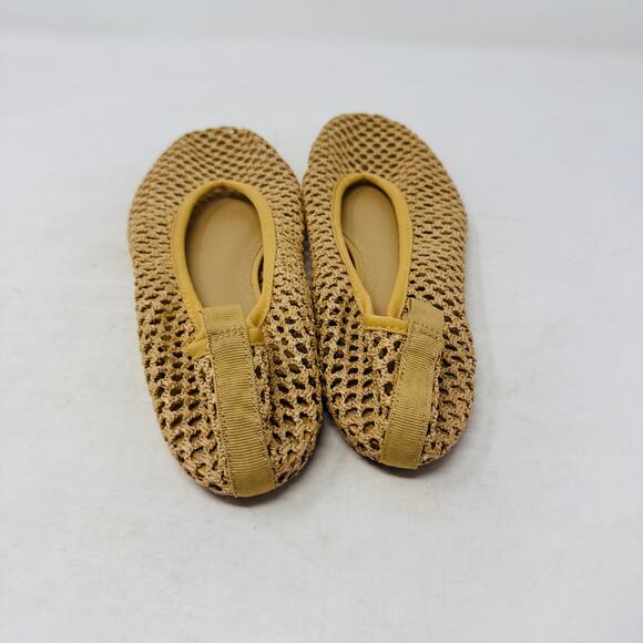 H&M Tan Mesh Ballet Flats Shoes Size 41 Lightweight Woven Net Slip-On Flats - Picture 2 of 8